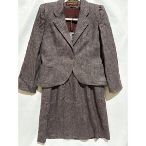 Vintage Peabody House Wool Blend Tweed Blazer Skirt Suit Women 11/12 Mauve Gray